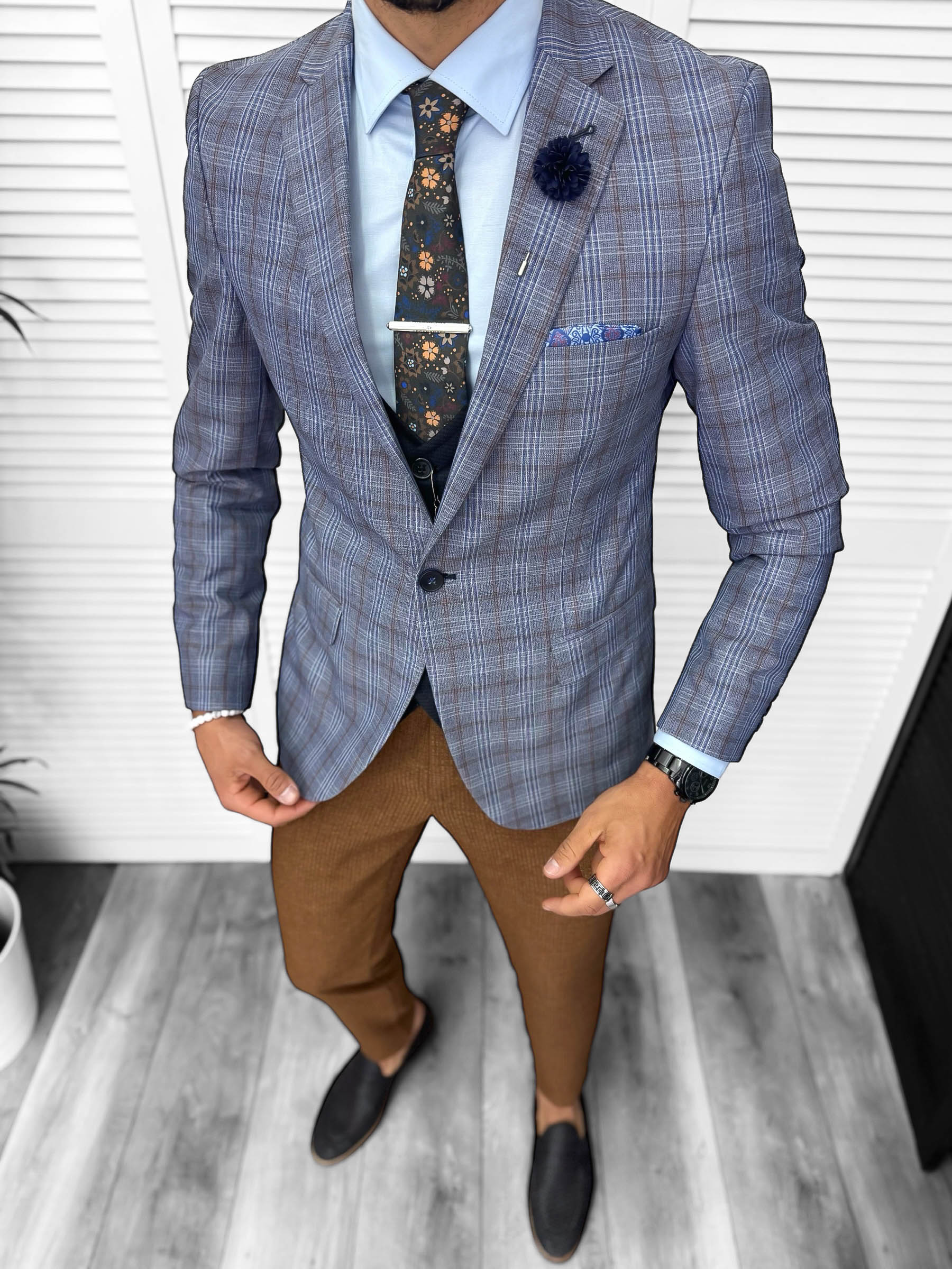 Sacou barbati slim fit in carouri 678