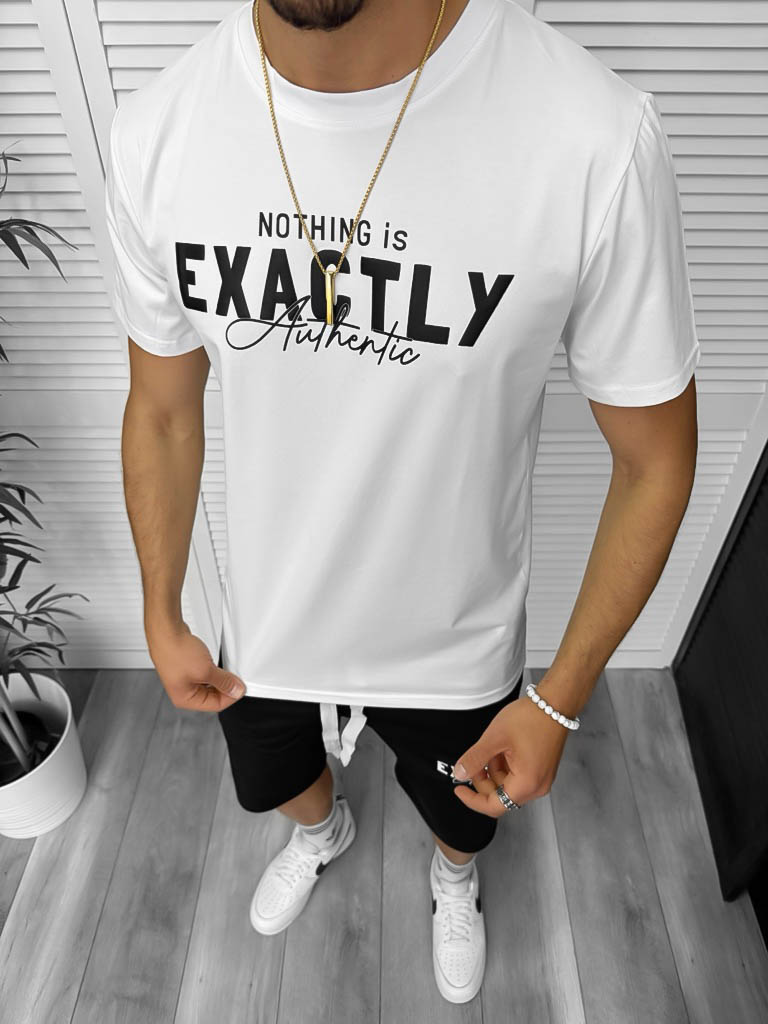 Compleu de vara tricou cu imprimeu pe spate  + pantaloni  alb  TS953 D6-1.2