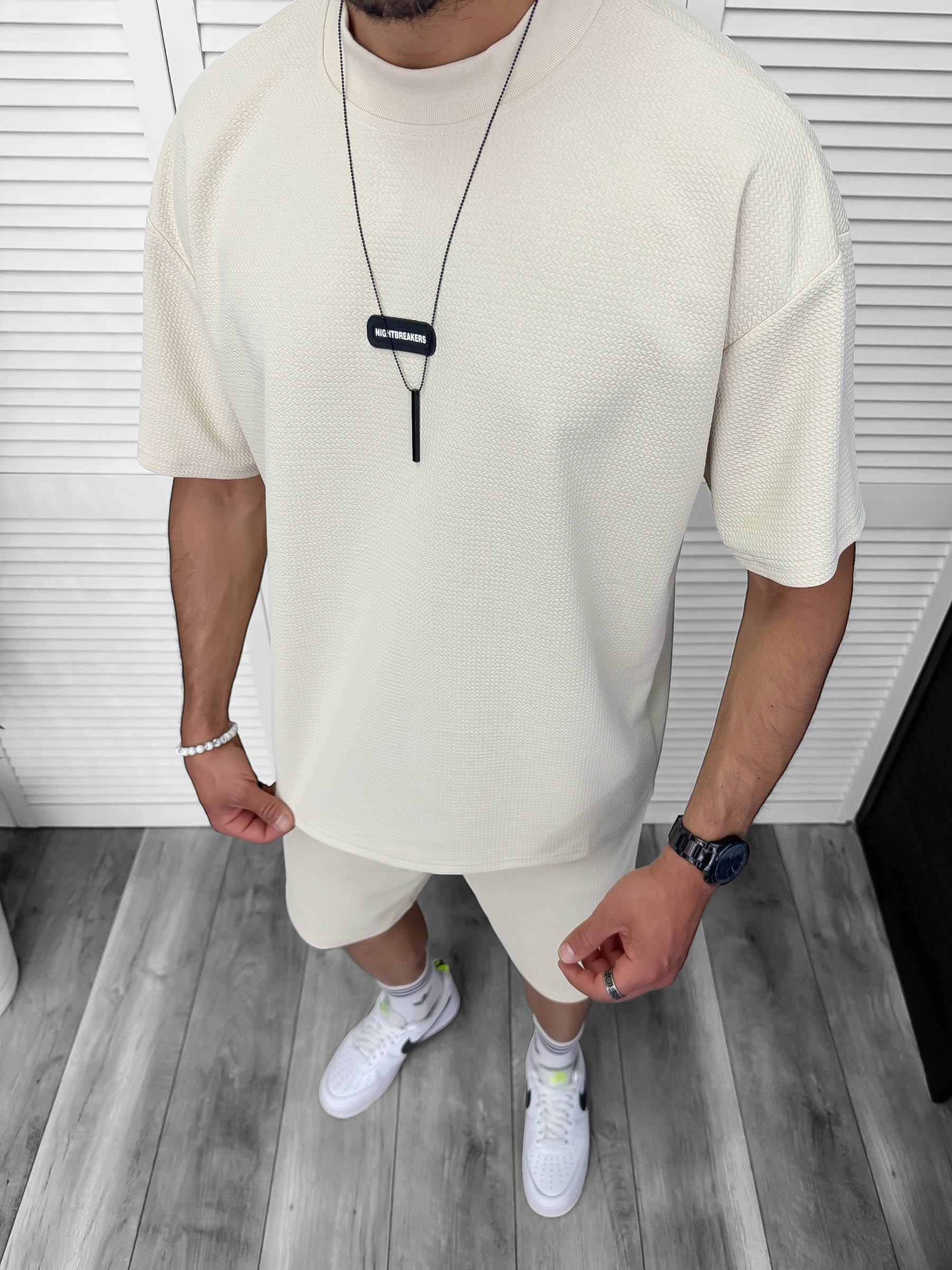 Compleu de vara  oversize  bej  triocu + pantaloni 099 D6-3.4