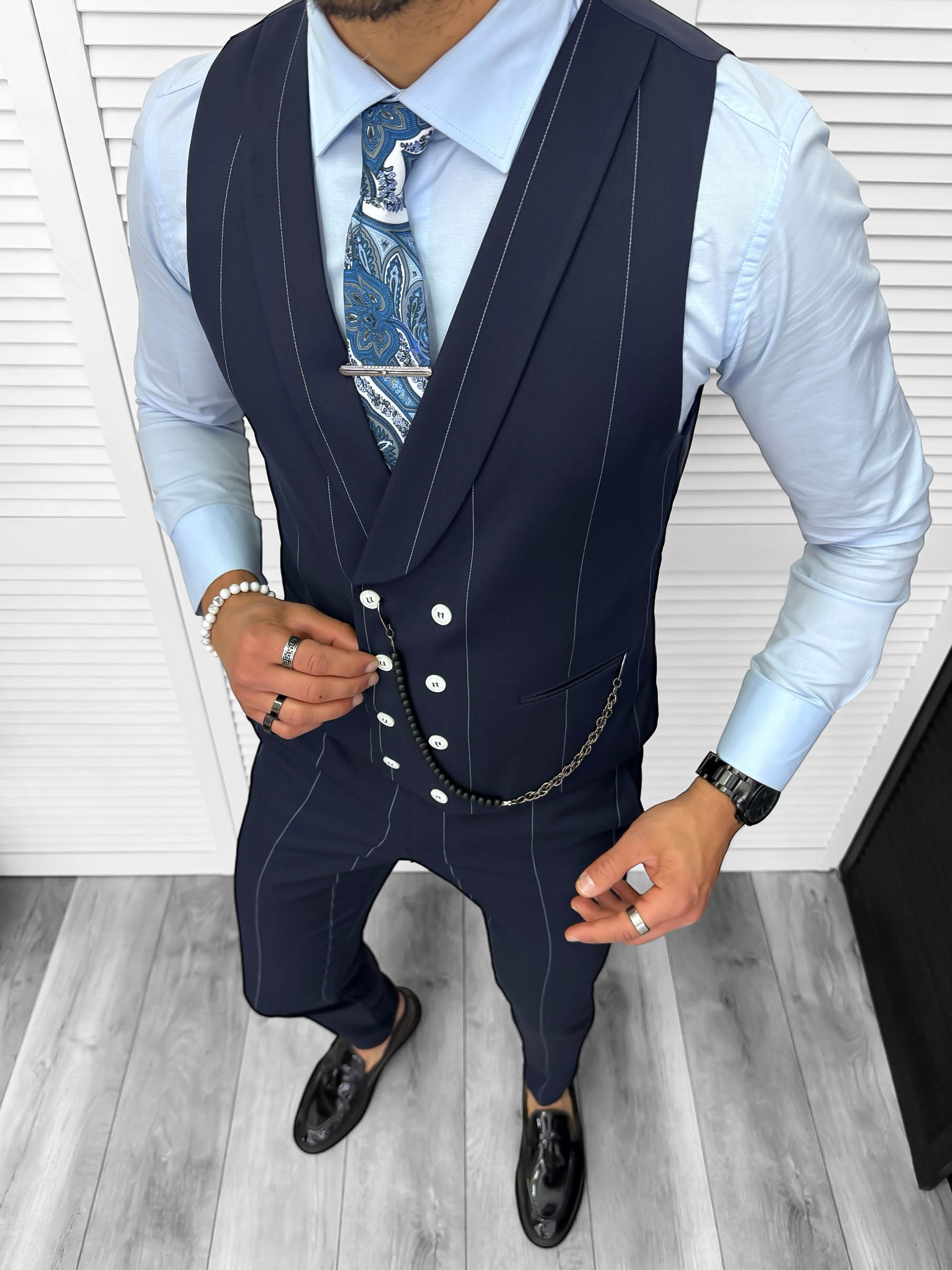Compleu barbati  Vesta + Pantaloni B4010  Lant si cravata cadou 64-2