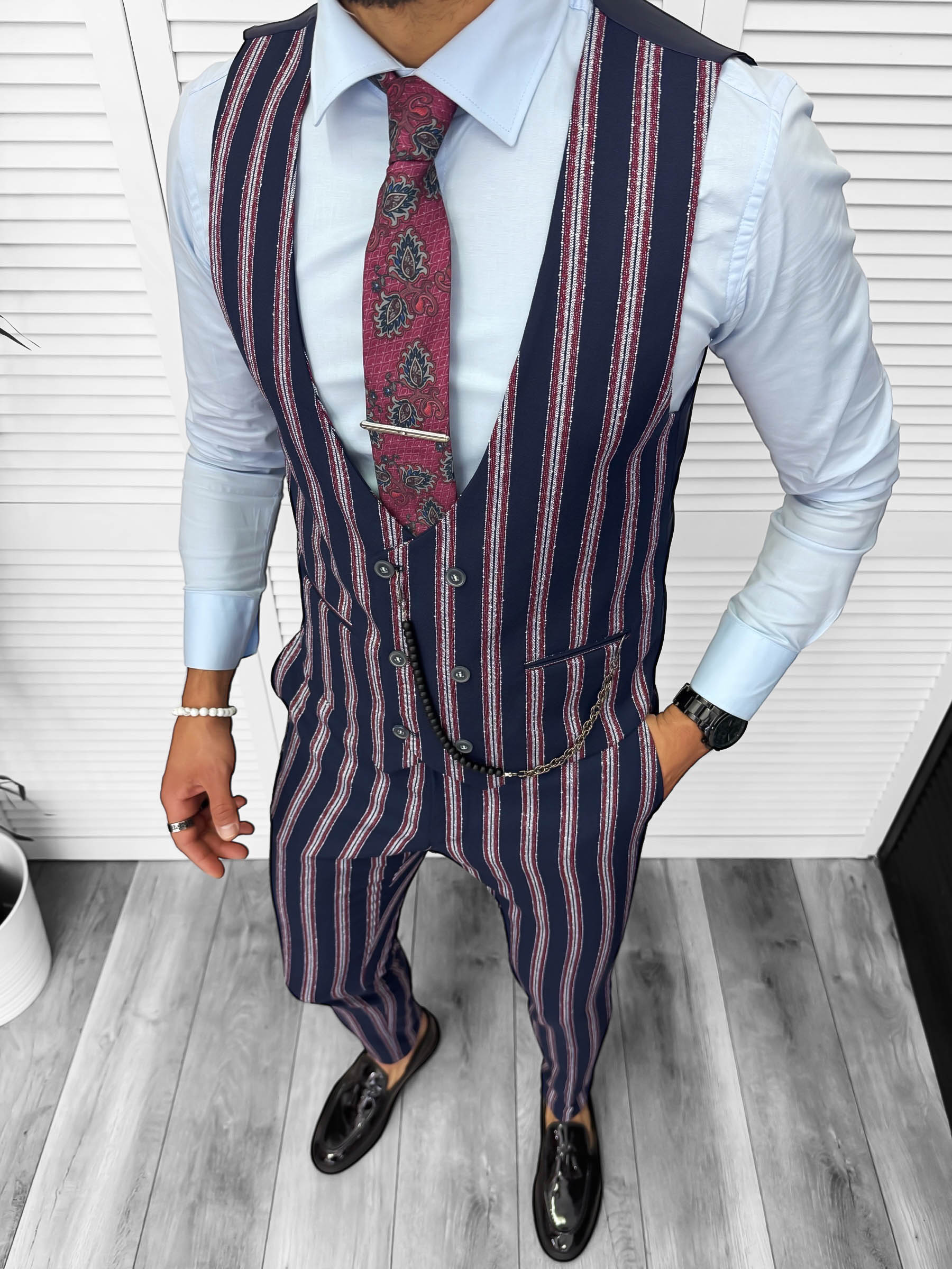 Compleu barbati  Vesta + Pantaloni B5519 Lant si cravata cadou 47-4* Z3-1