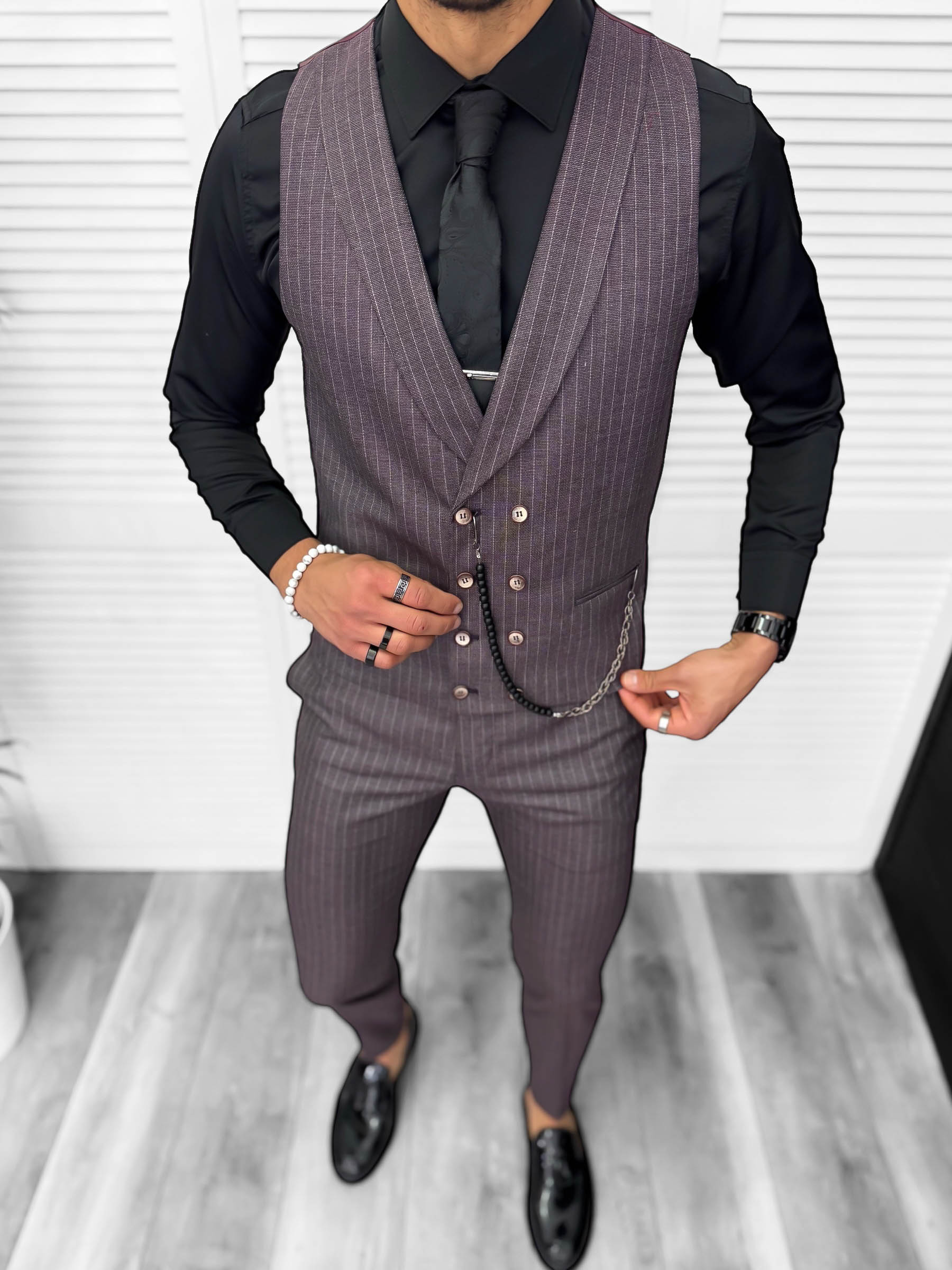 Compleu barbati  Vesta + Pantaloni  B5725 Lant si cravata cadou30-1