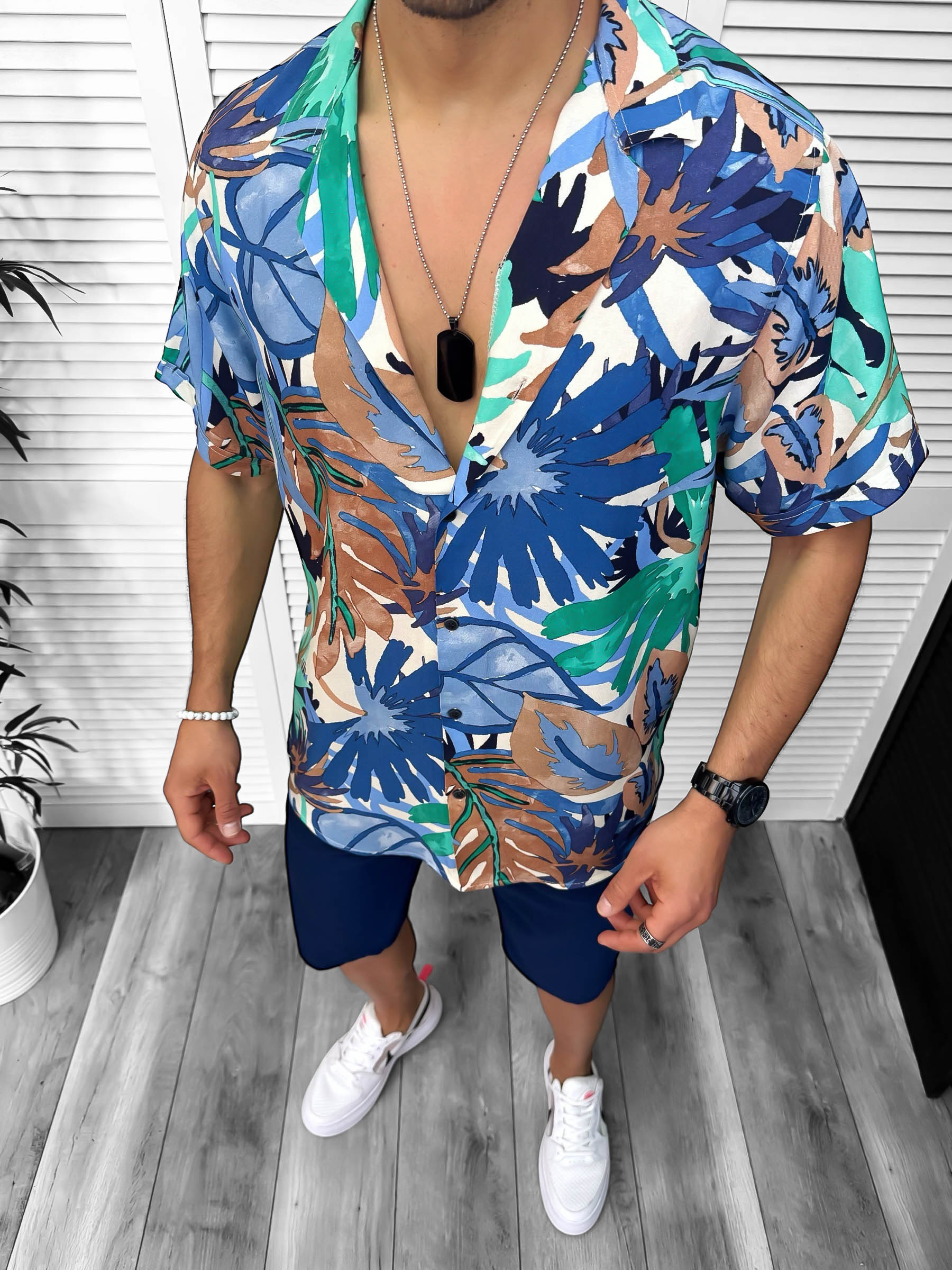 Compleu de vara camasa imprimeu  + pantaloni 13060