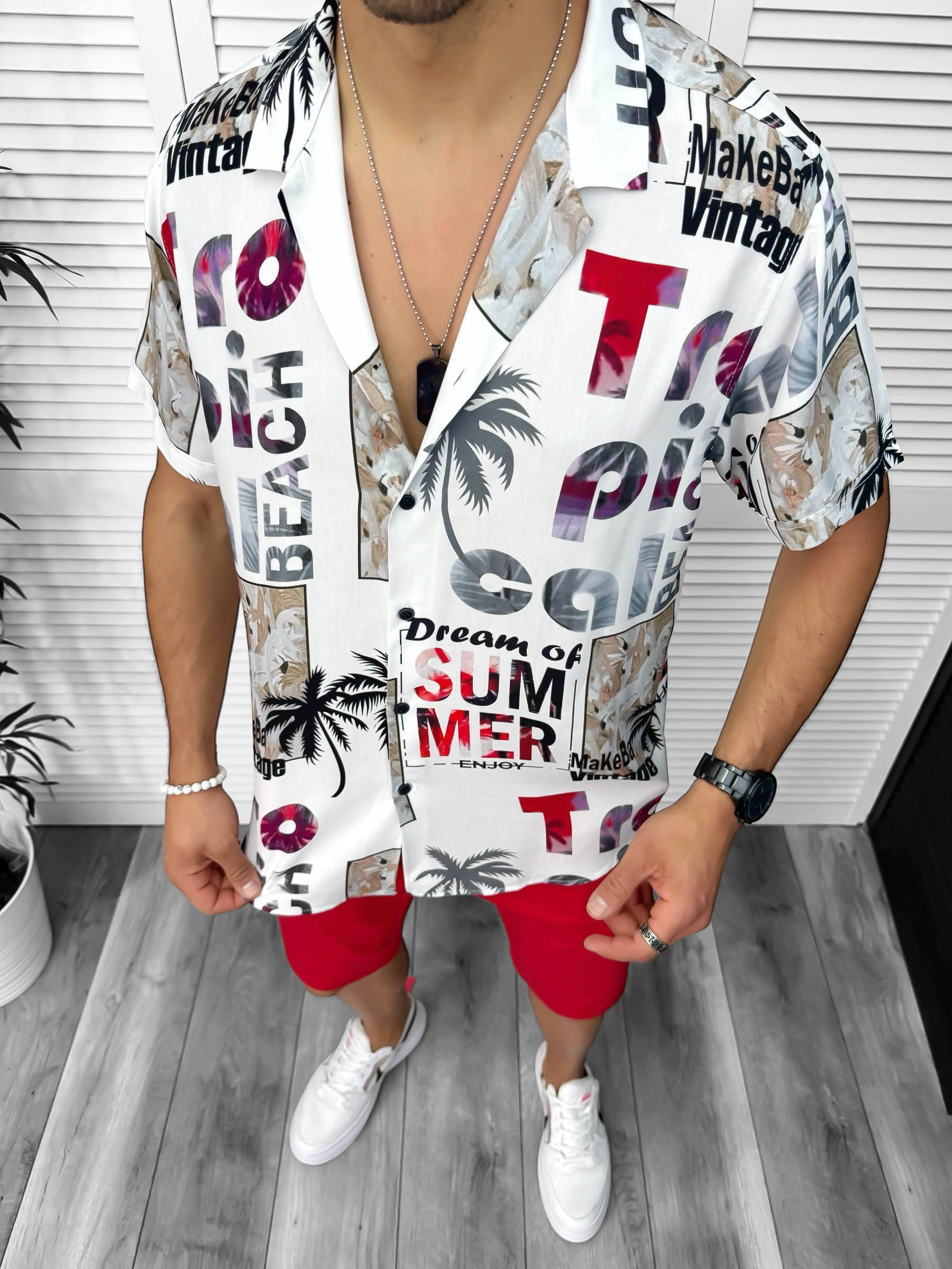 Compleu de vara camasa imprimeu  + pantaloni 13065
