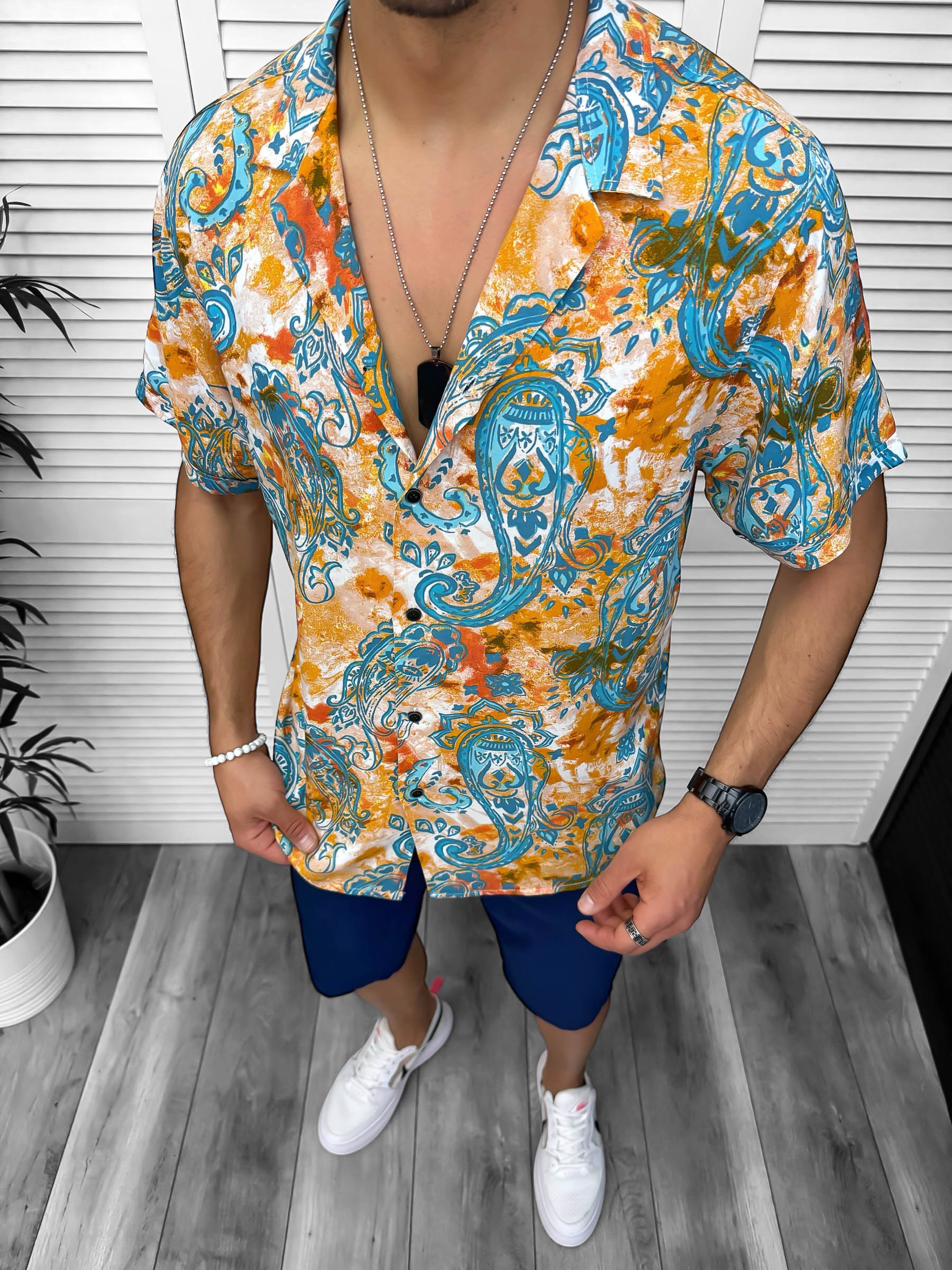 Compleu de vara camasa imprimeu  + pantaloni 13076