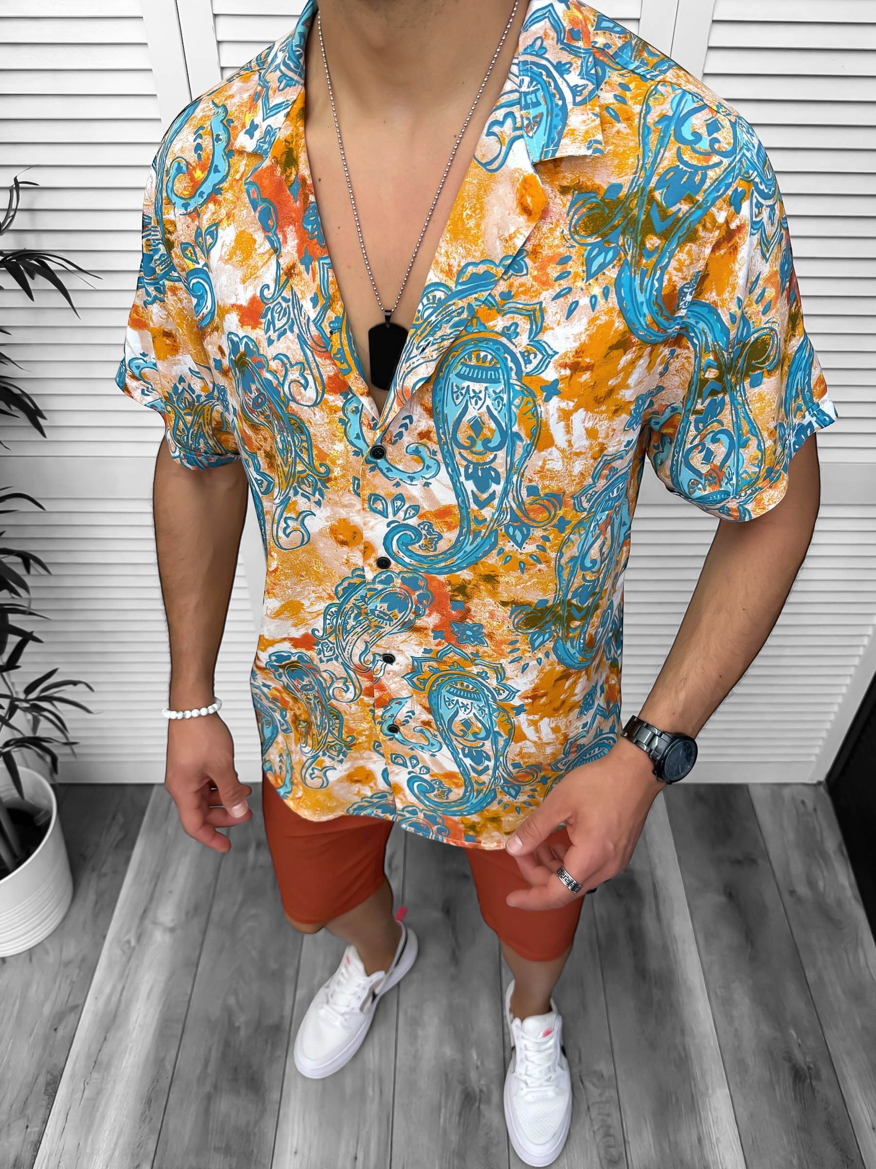 Compleu de vara camasa imprimeu  + pantaloni 13077