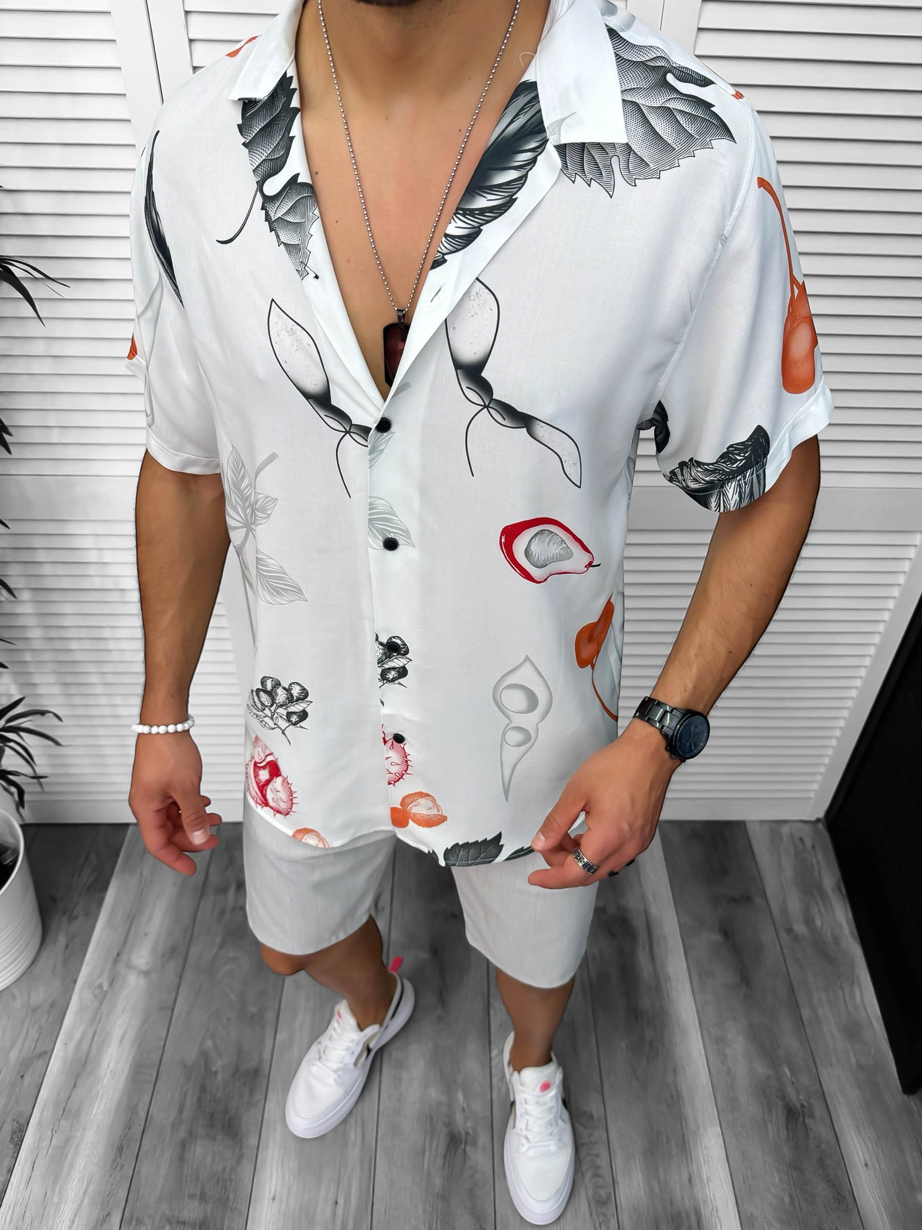 Compleu de vara camasa imprimeu  + pantaloni 13078