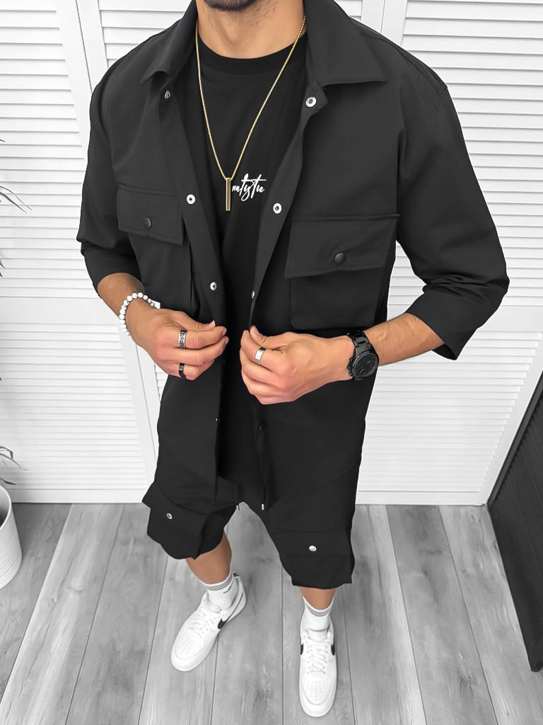 Trening barbati slim fit negru 6050A