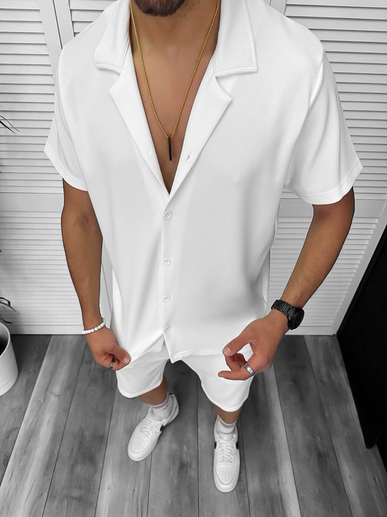 Compleu de vara  alb  camasa + pantaloni 8203A