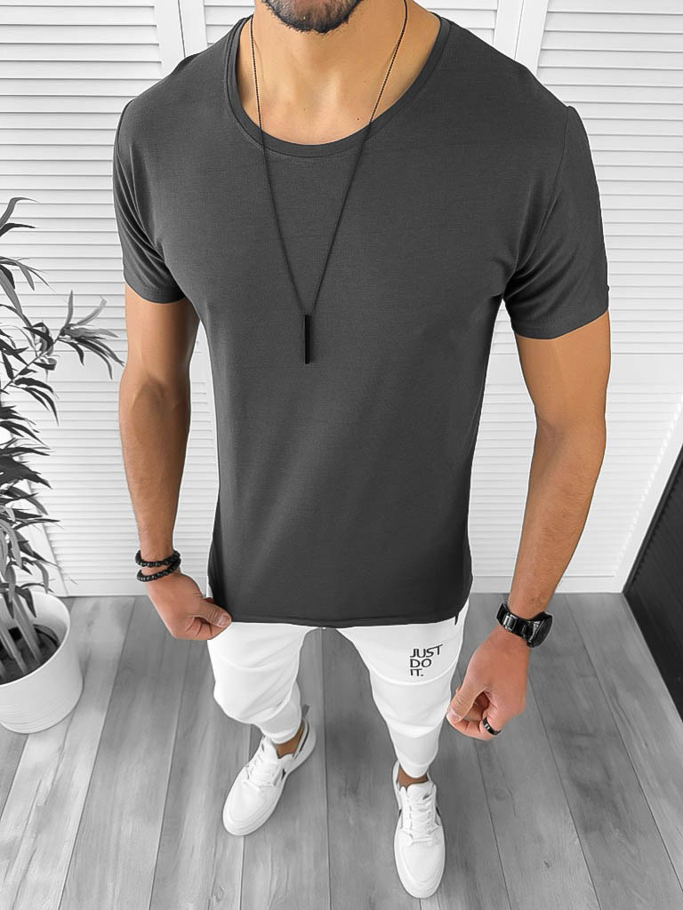 Tricou barbati  gri inchis   slim fit  12998 O5-5.1