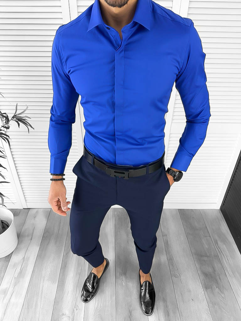 Camasa barbati albastra slim fit 13004