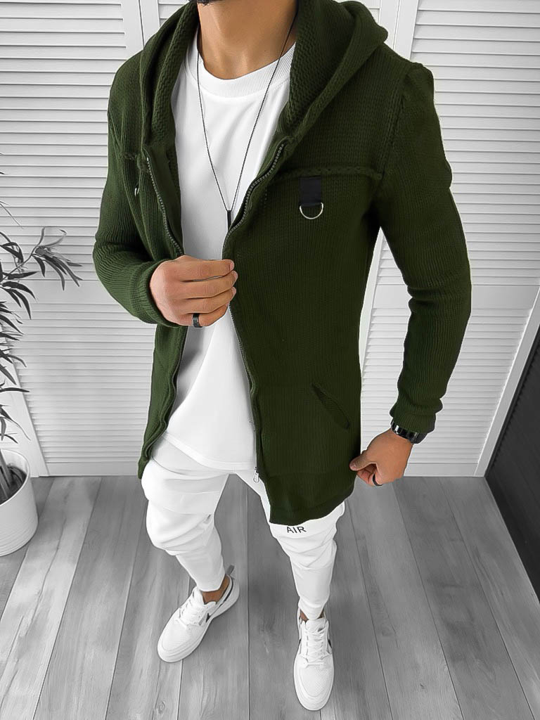 Cardigan barbati kaki cu gluga slim fit ZR T3615 K19