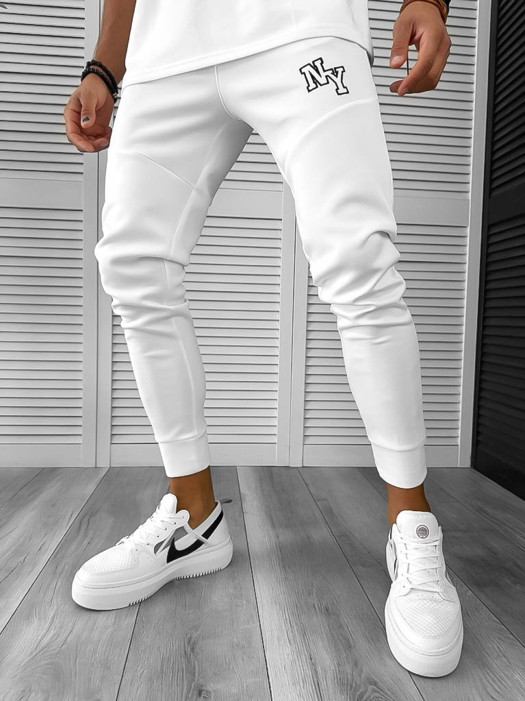 Pantaloni de trening albi conici silon 12347