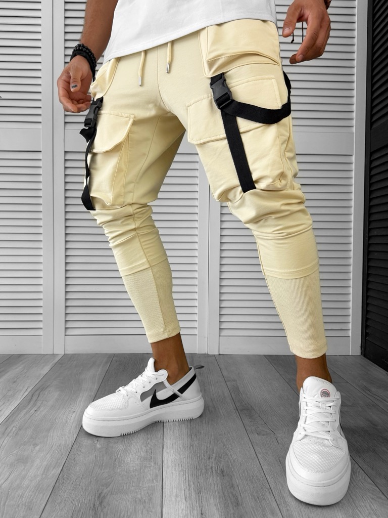 Pantaloni de trening cargo  bej   conici Y089  34-3