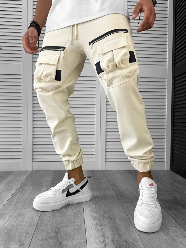 Pantaloni de trening cargo bej conici Y256 33-3