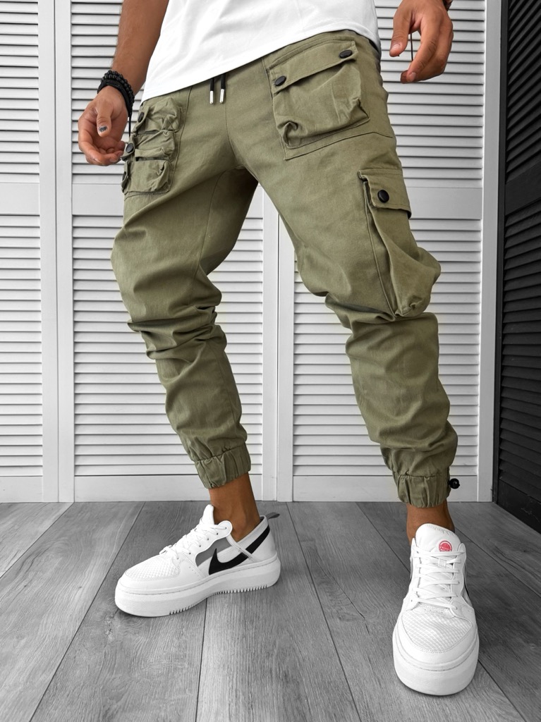 Pantaloni de trening cargo kaki conici Y310 16-5