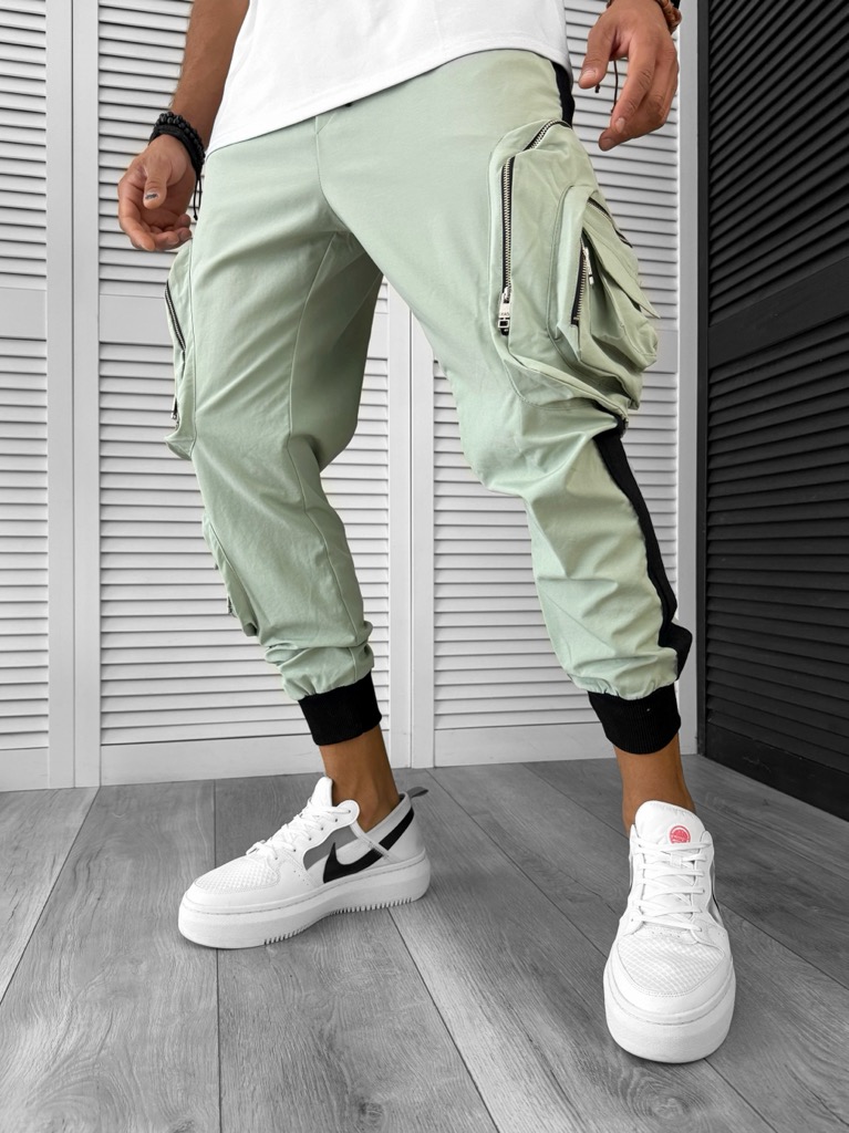 Pantaloni de trening cargo verzi conici Y512 14-4