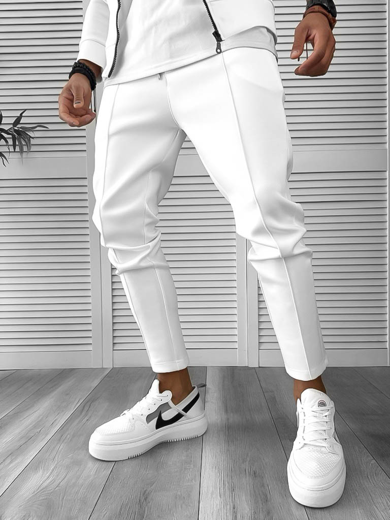 Pantaloni de trening cu defect barbati slim fit alb DEF603  O1-6.1