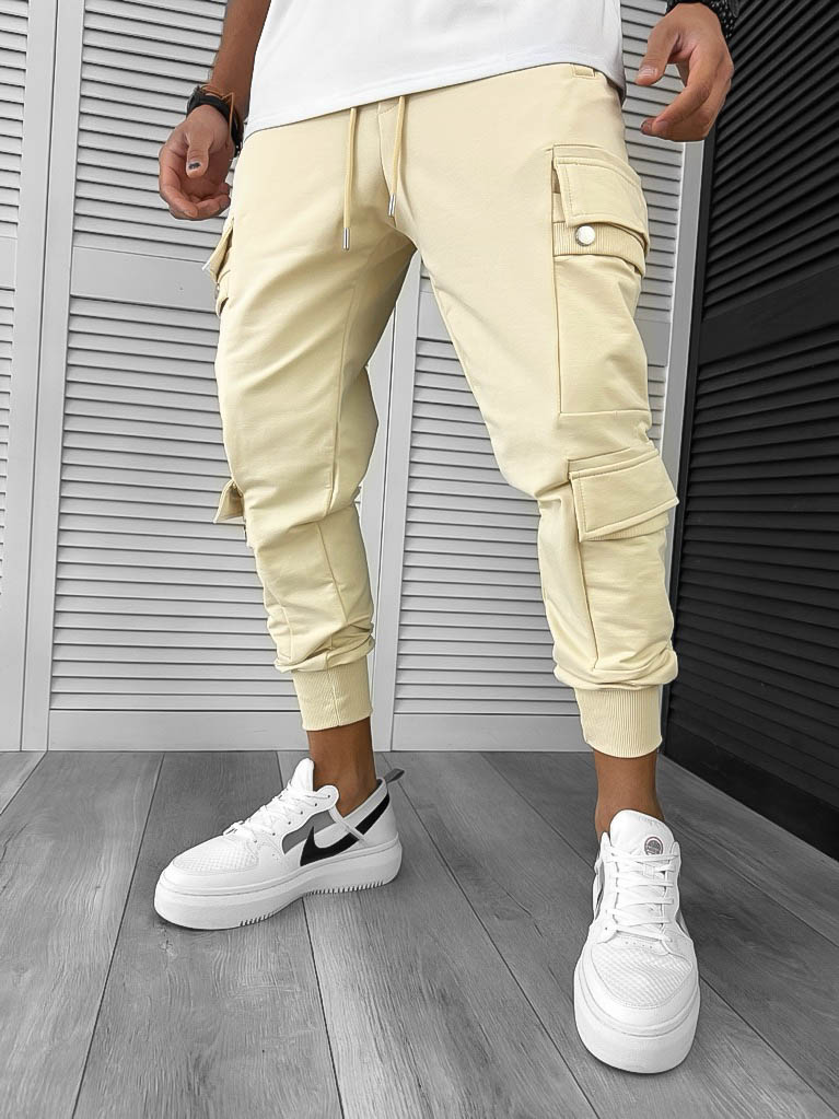 Pantaloni de trening cargo crem conici Y302 20-3