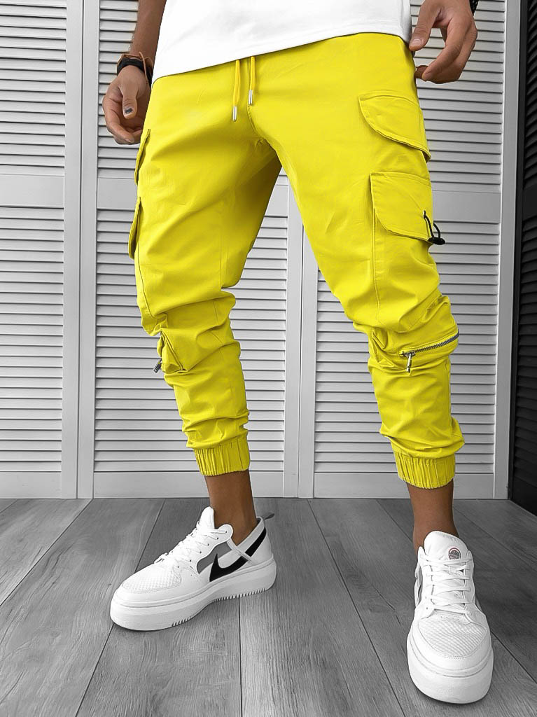 Pantaloni de trening cargo mustar conici Y101