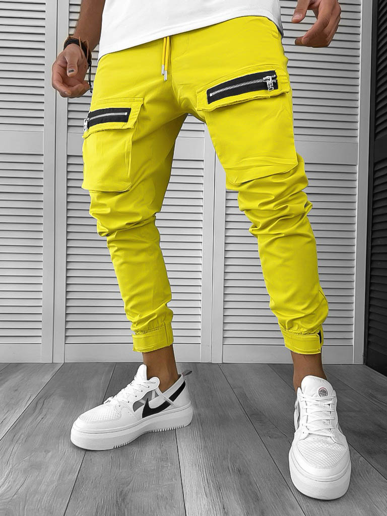 Pantaloni de trening cargo mustar conici 12509