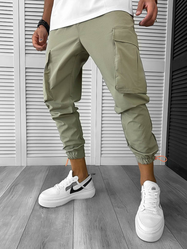 Pantaloni de trening cargo kaki conici Y410 14-5