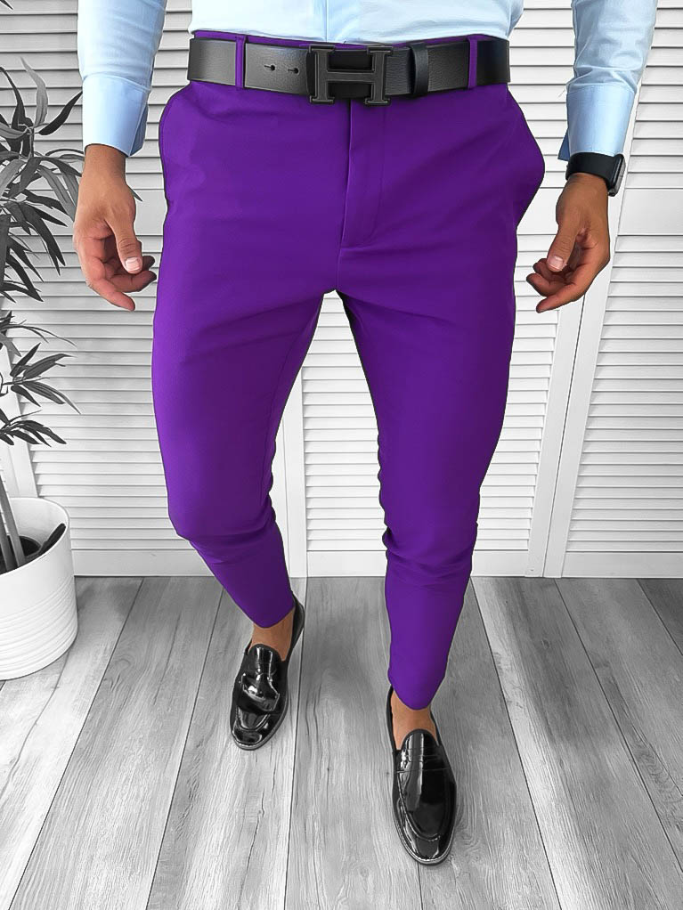 Pantaloni barbati eleganti regular fit mov B1734 B12-4