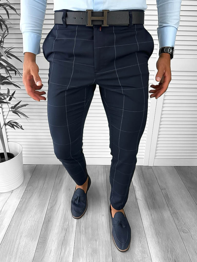 Pantaloni barbati eleganti regular fit bleumarin 11969 D2-4.1