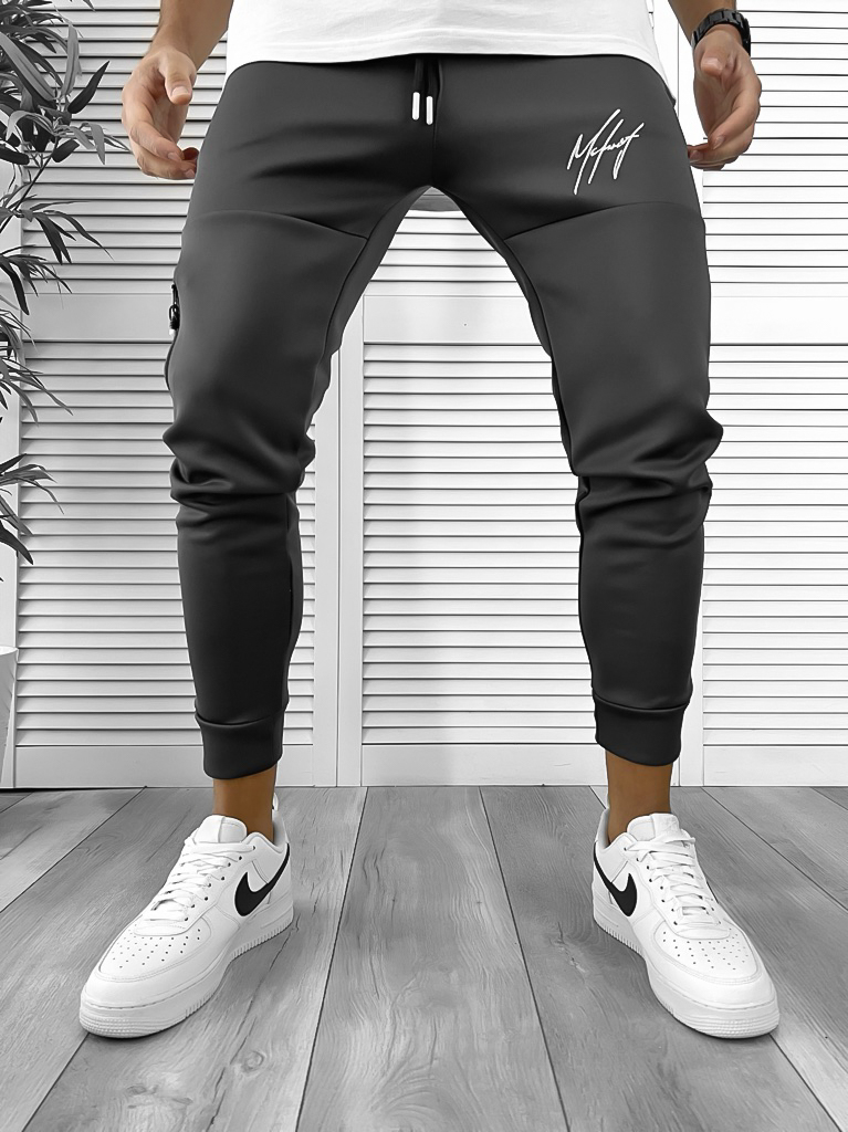 Pantaloni de trening gri inchis silon conici 12378