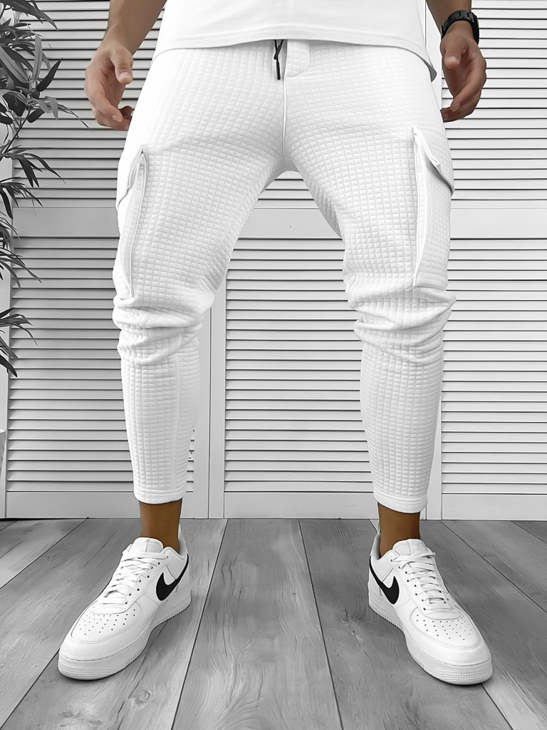 Pantaloni de trening albi conici 12372 K17-3
