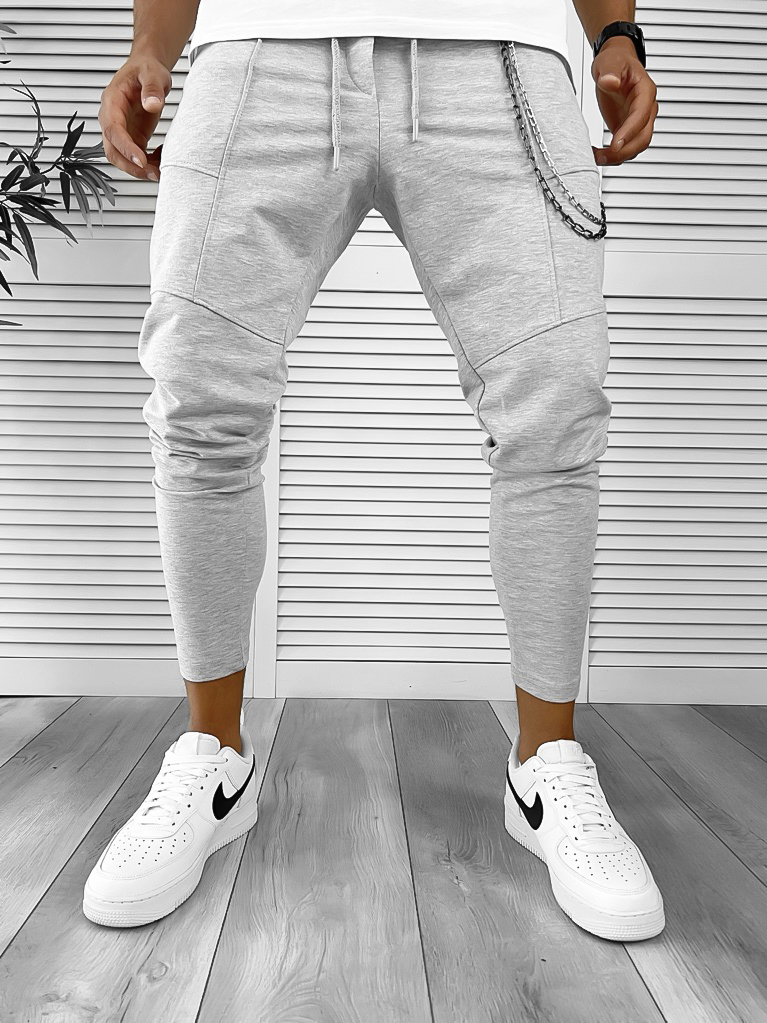 Pantaloni de trening gri conici 12236