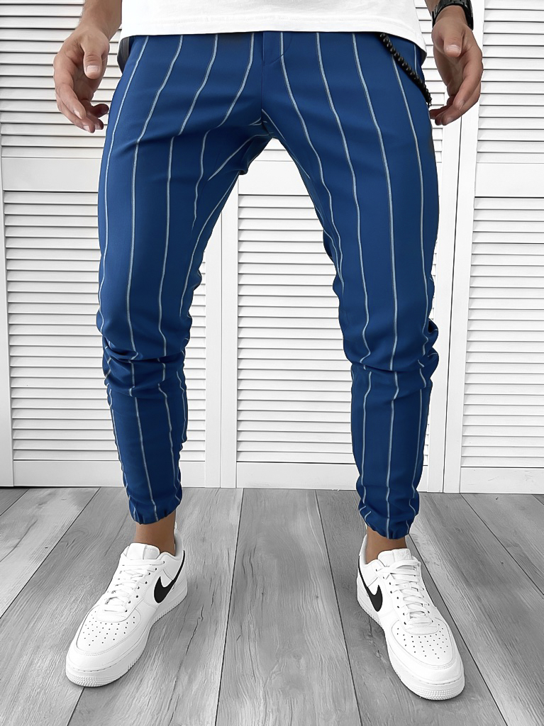 Pantaloni barbati casual albastri cu dungi 1003 SD A-2.2/ 27-5 E~