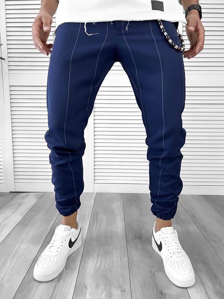 Pantaloni barbati casual albastri cu dungi 11955 F7-5