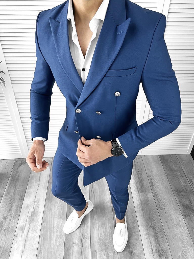 Costum barbati bleumarin slim fit in sacou + pantaloni 11711 P18-3.1