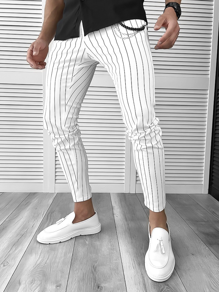 Pantaloni barbati casual albi 10615 P18-4.3
