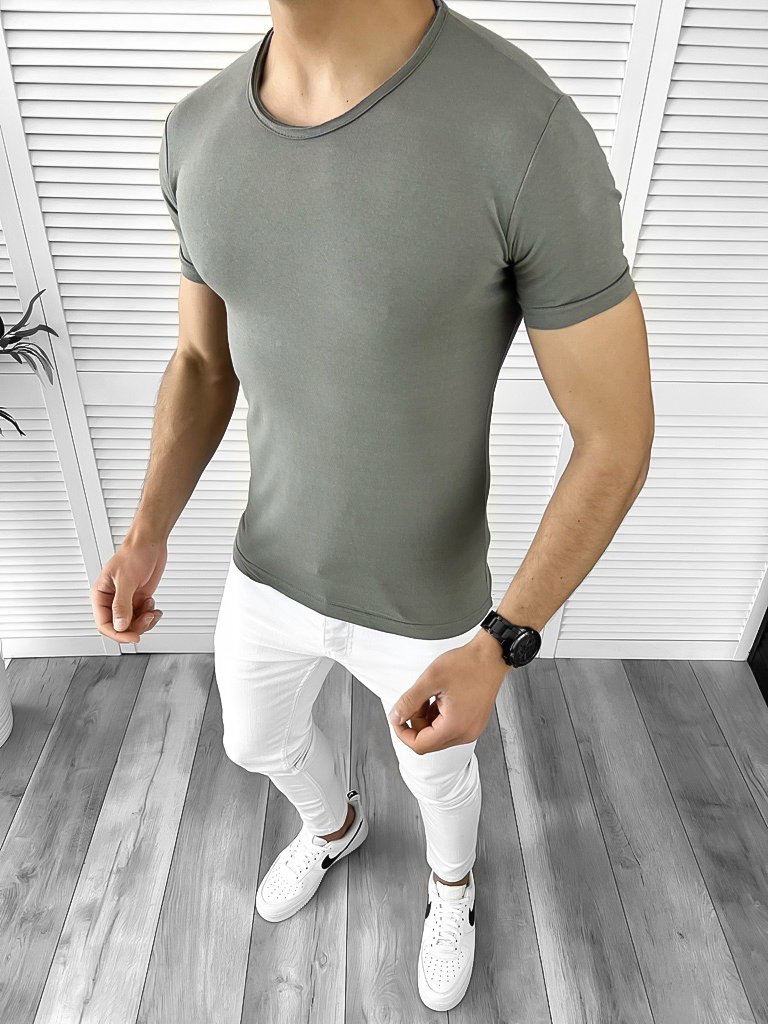 Tricou barbati slim fit gri ZR 10606