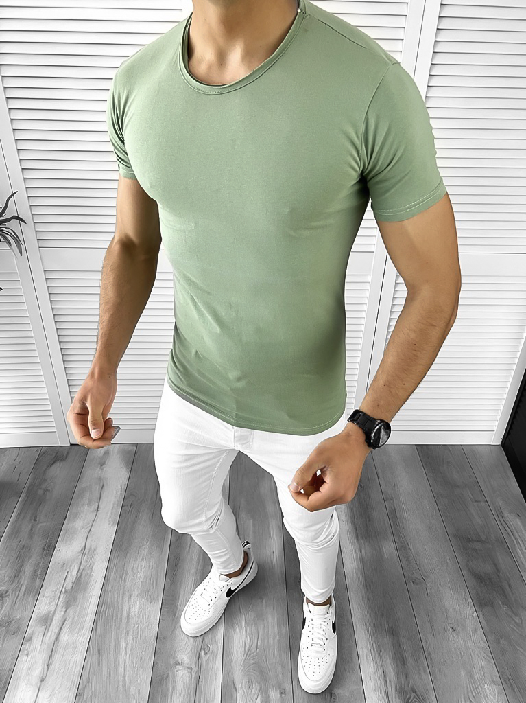 Tricou barbati slim fit verde ZR 10607