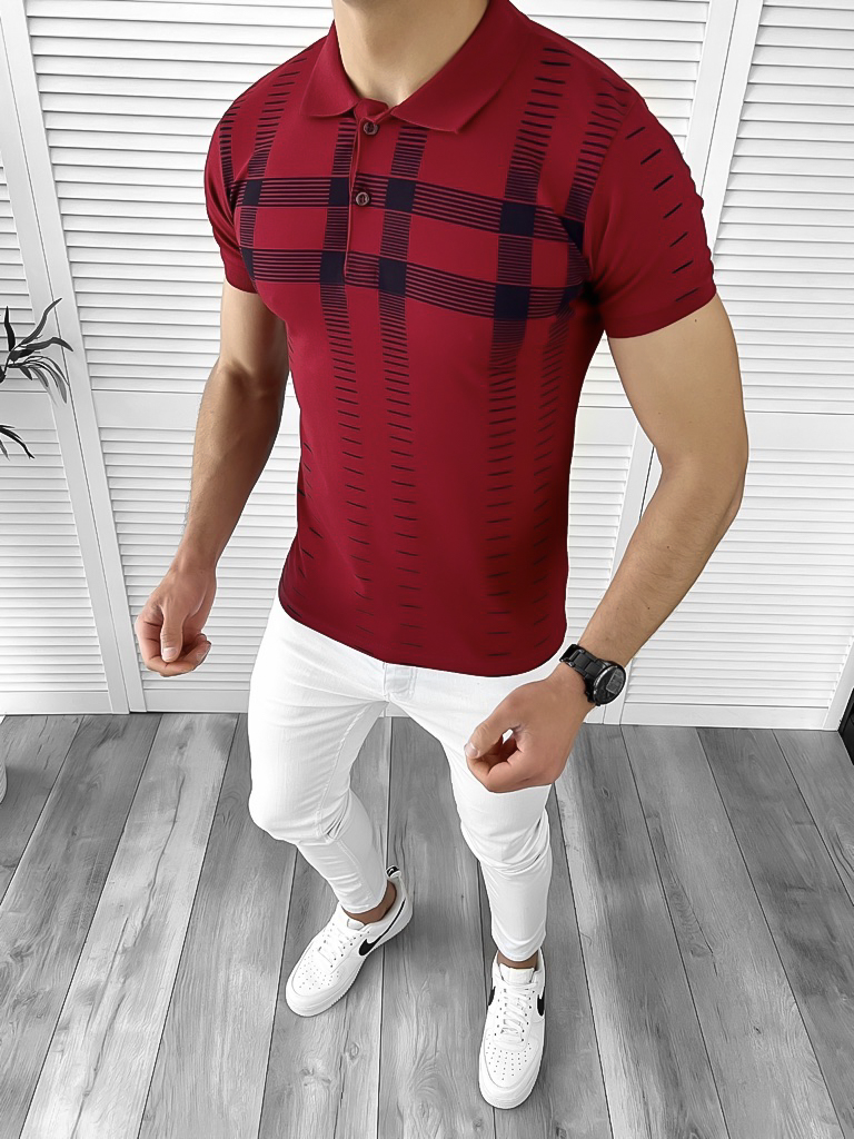 Tricou barbati slim fit grena B3563