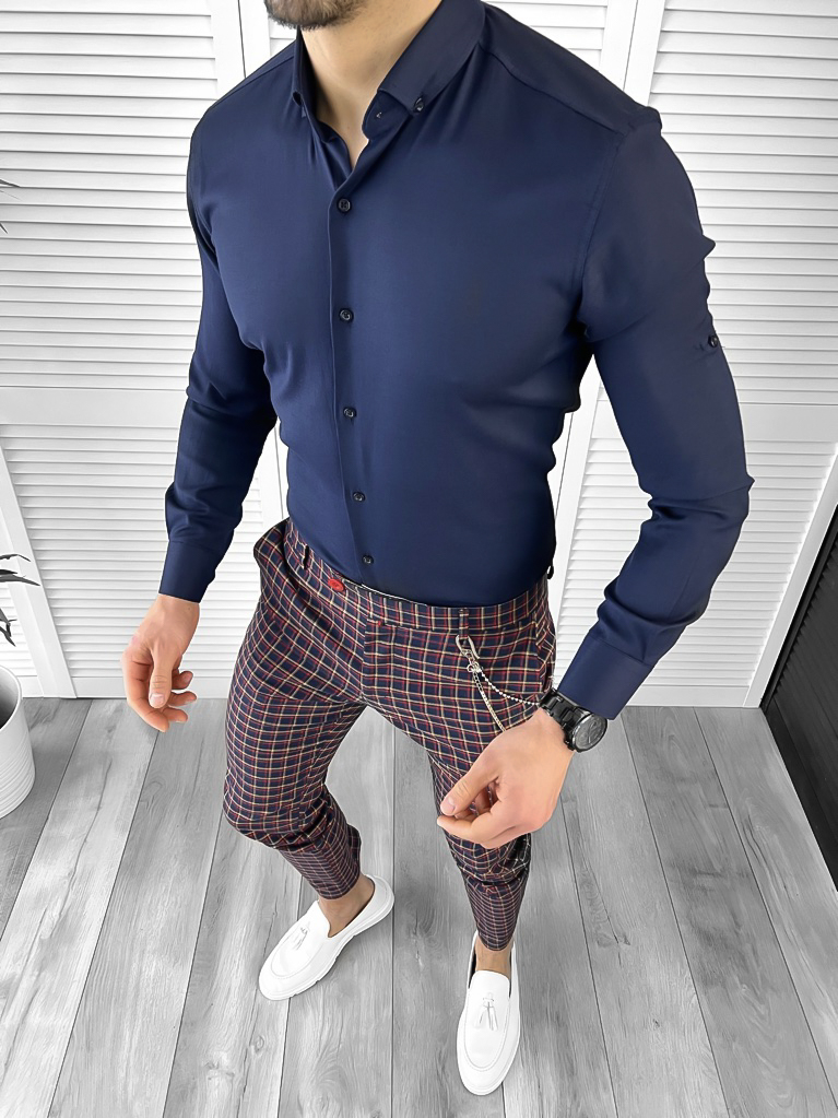 Tinuta barbati smart casual Pantaloni + Camasa + Lanț 10409