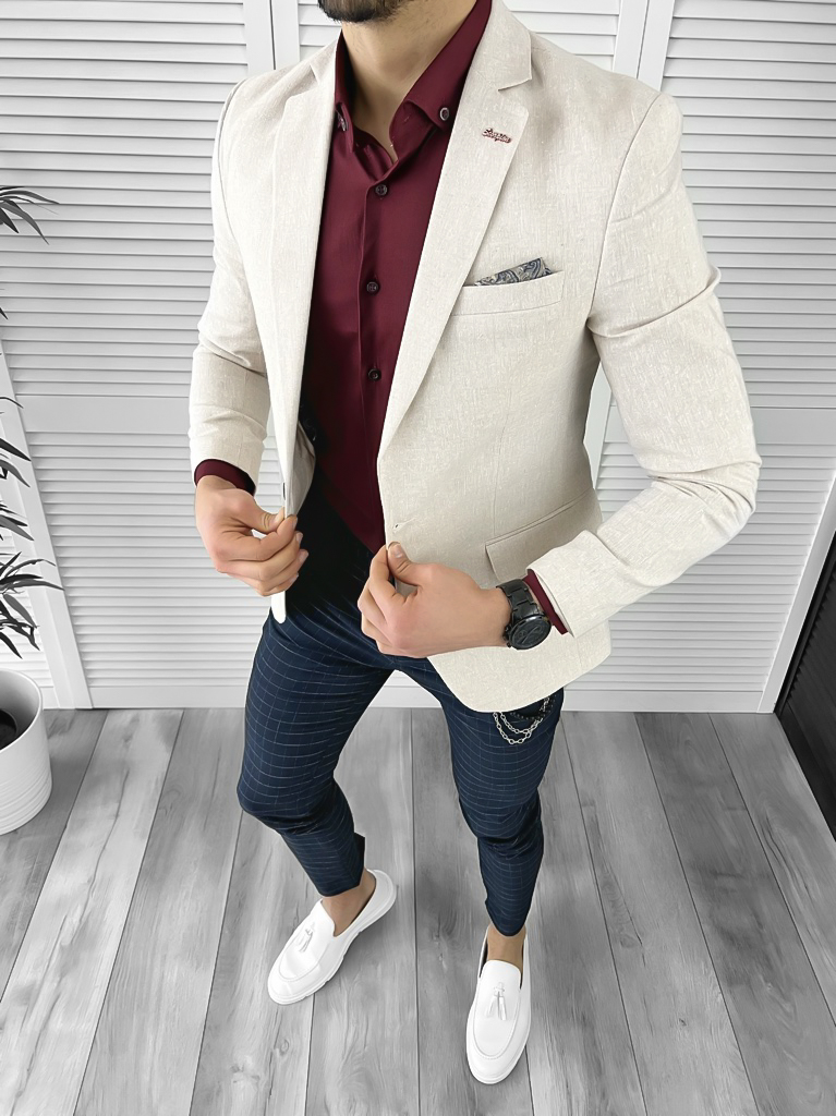 Sacou barbati slim fit bej CK32 D3-2.3