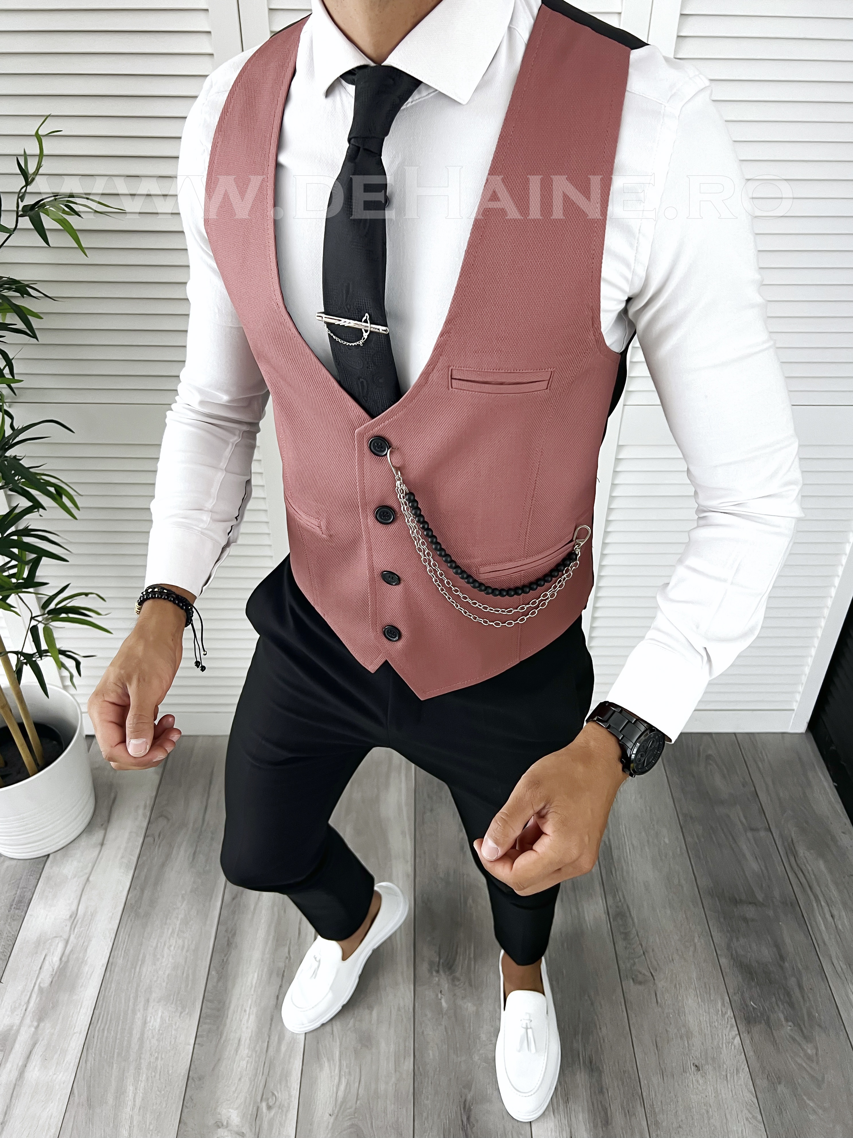 Vesta barbati eleganta slim fit roz v10 140-2 e