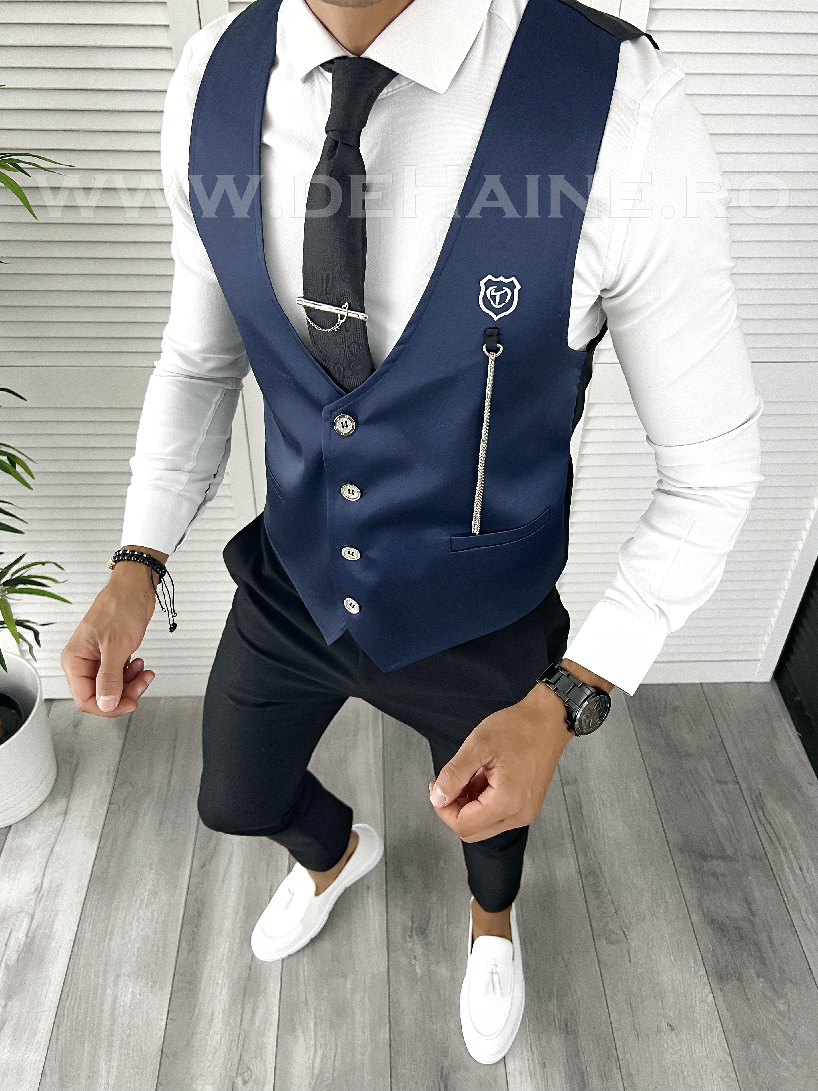 Vesta barbati eleganta slim fit bleumarin v54 140-2 e 