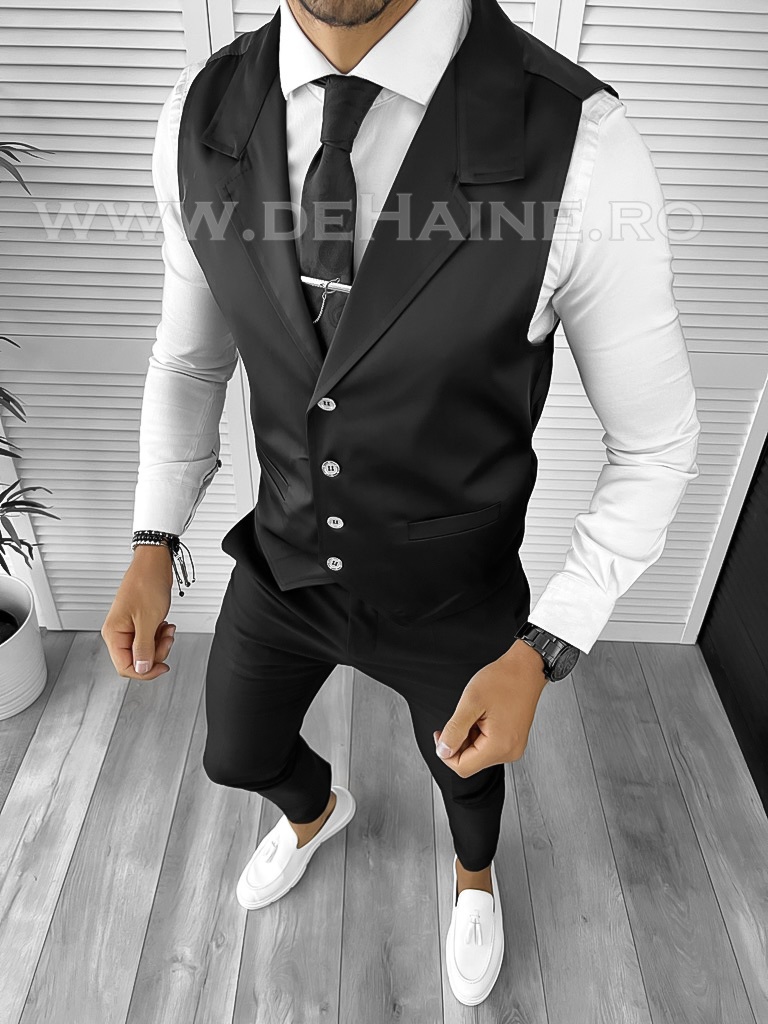 Vesta barbati eleganta slim fit neagra CU DEFECT B8967 M4-1.1