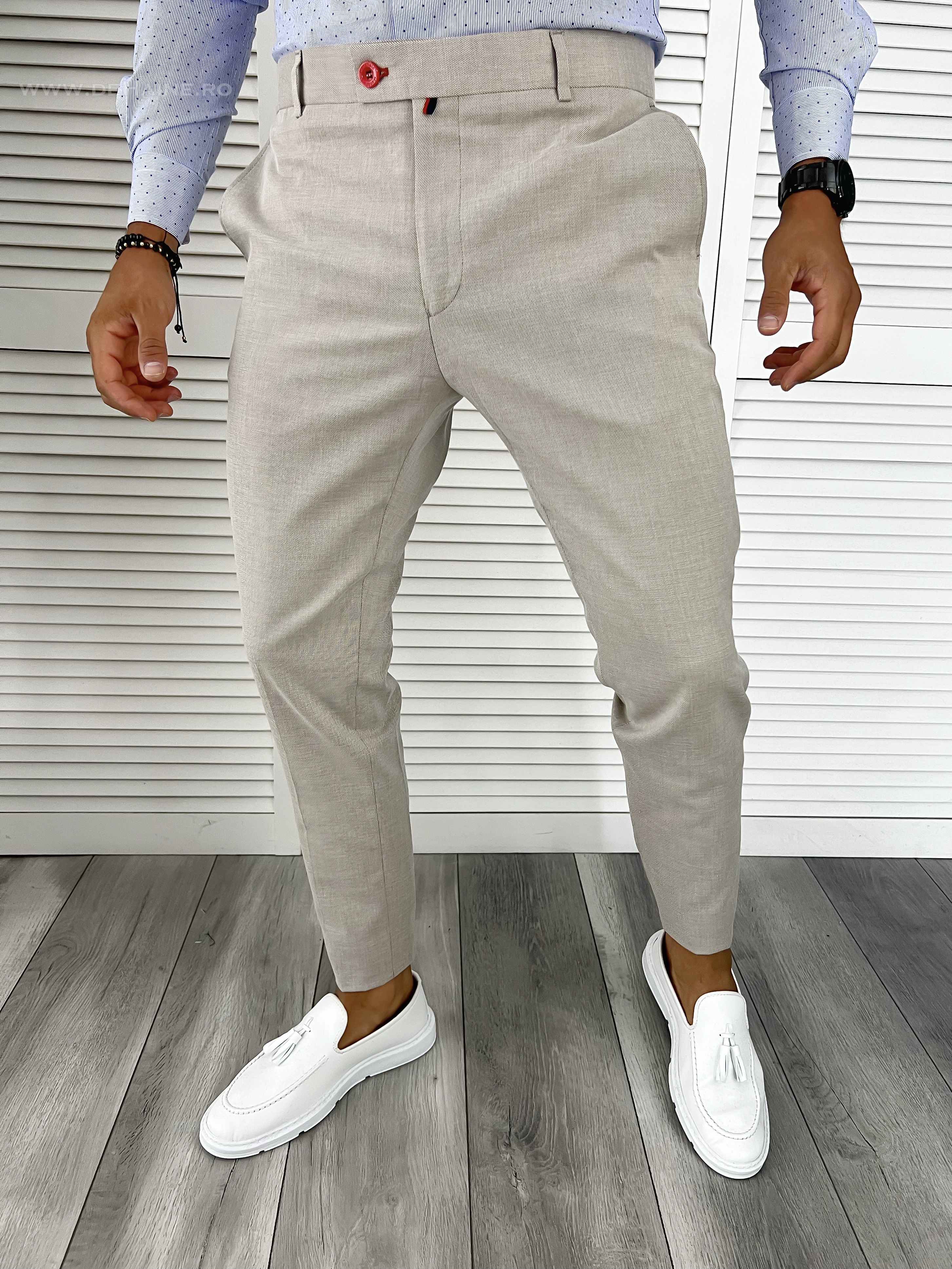 Pantaloni barbati eleganti bej cu mic defect DEF552 D2-5.3