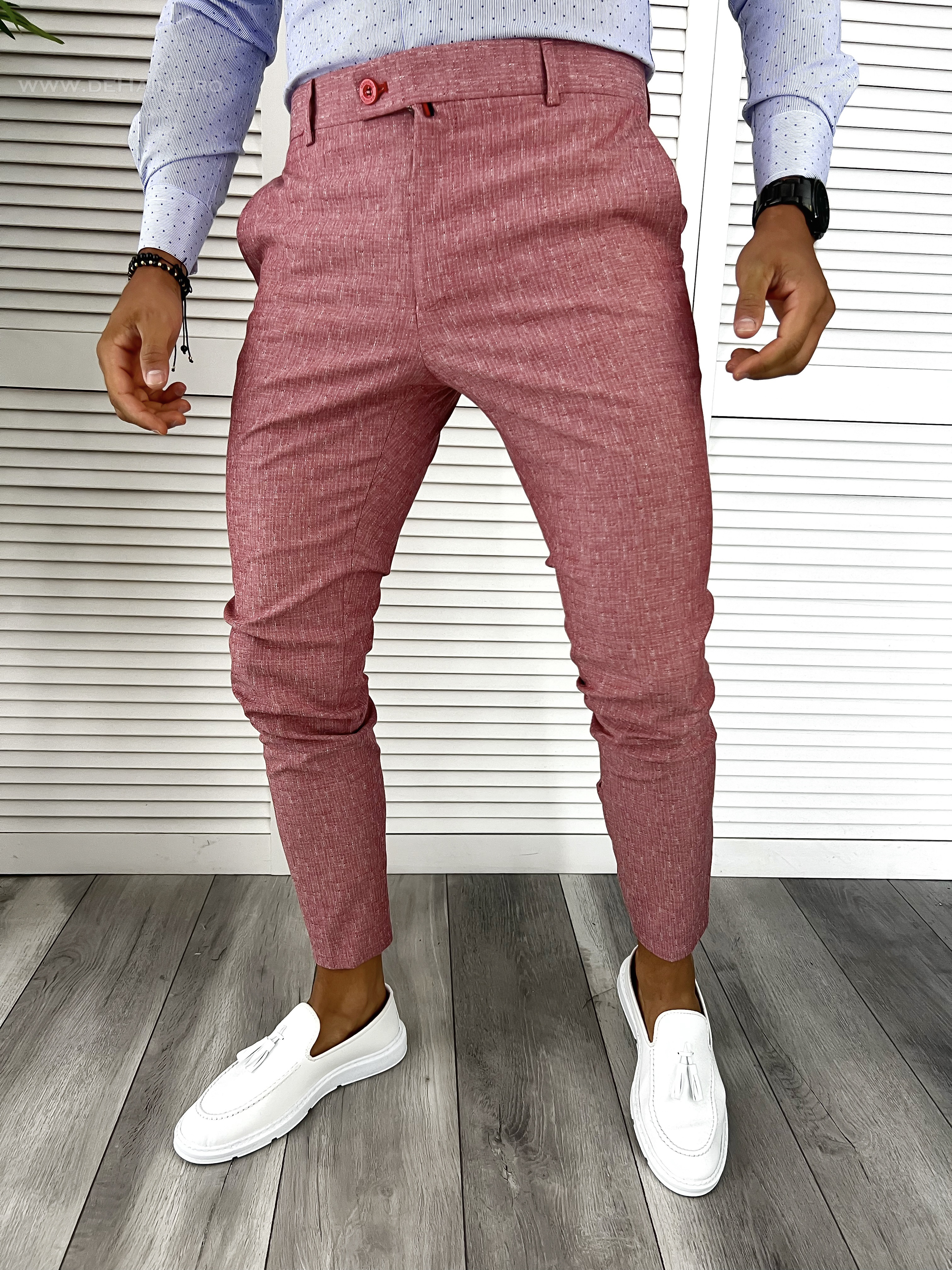 Pantaloni barbati eleganti roz B8812 O3-1.1