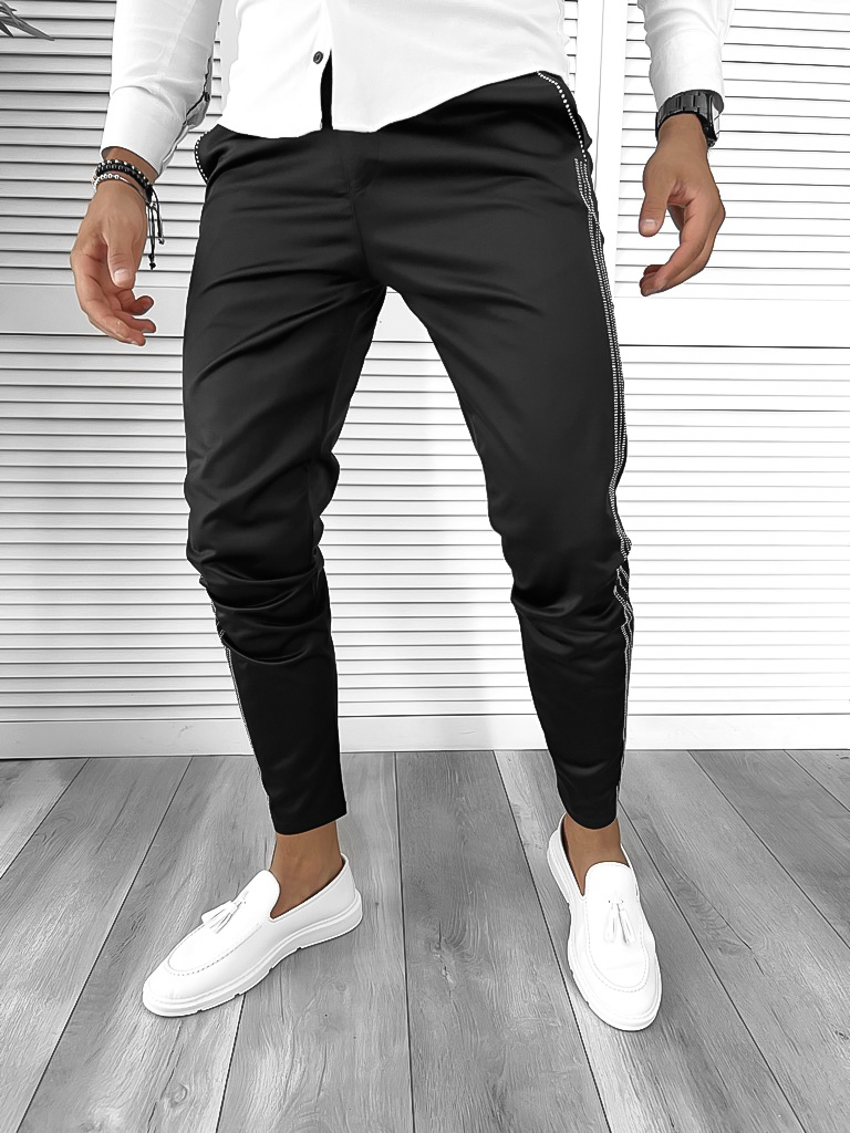 Pantaloni barbati eleganti negri B8779 F2-2