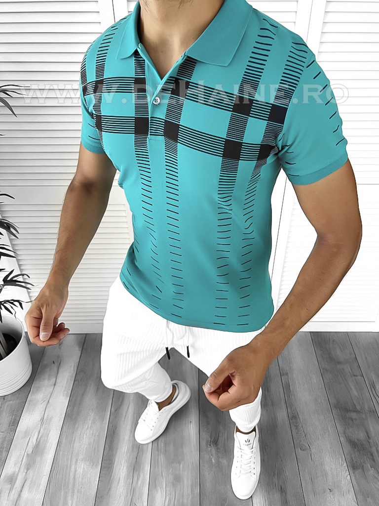 Tricou barbati polo slim fit albastru B5365 K6-6