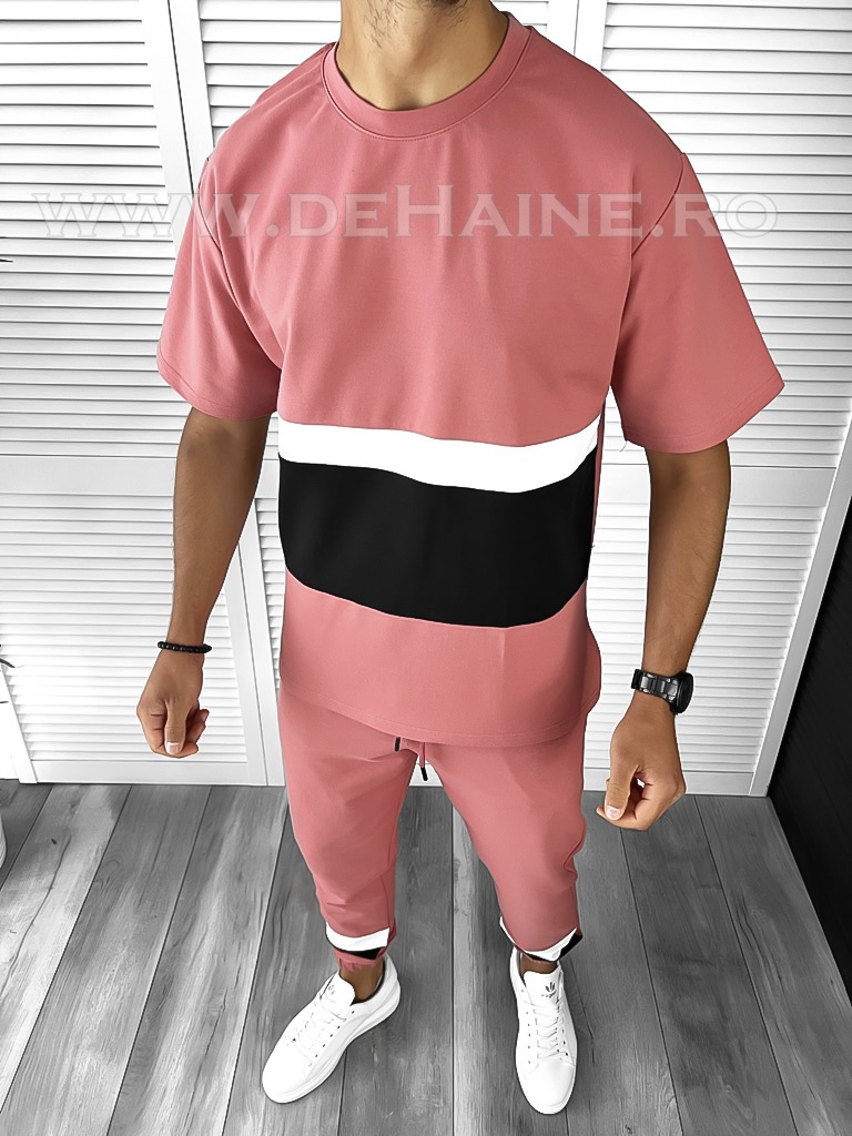 Trening barbati roz pantaloni + tricou oversize B7987 76-1