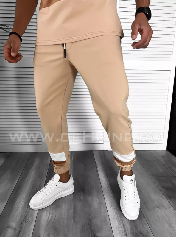 Pantaloni de trening conici bej B7987 O2-5.3