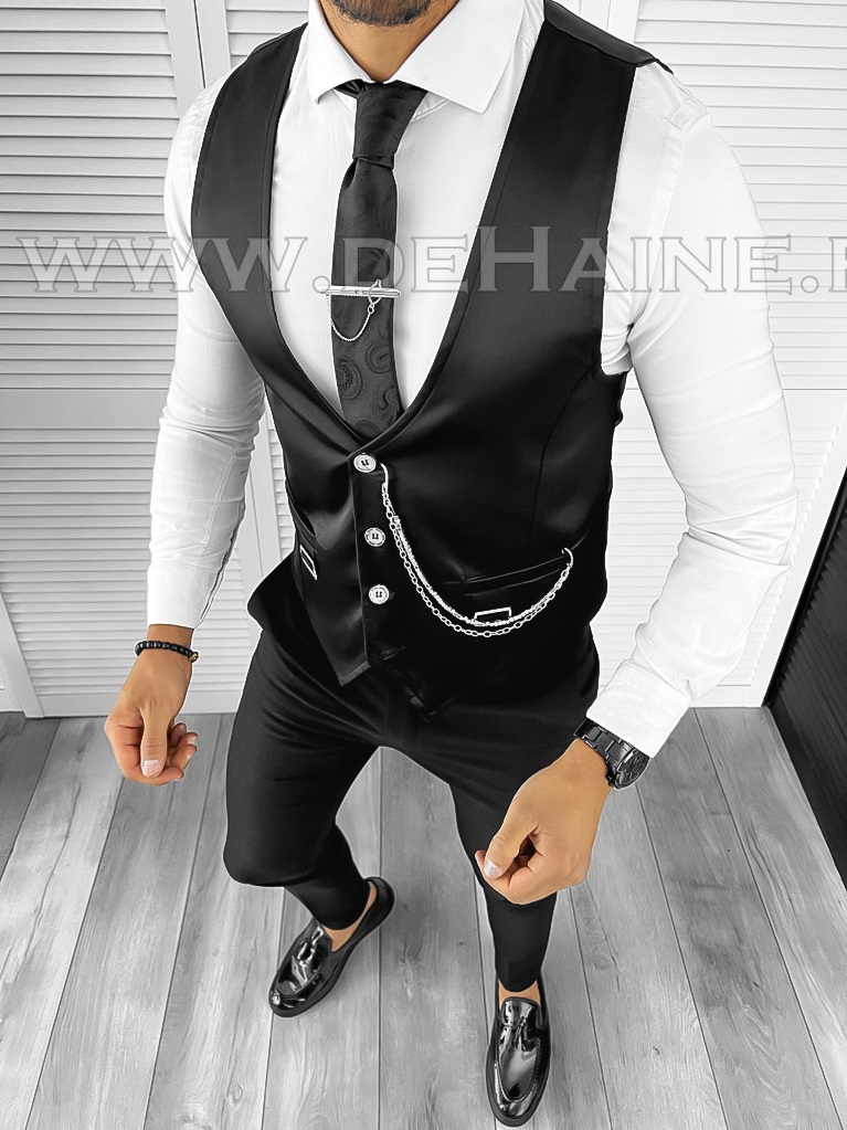 Vesta barbati eleganta slim fit neagra B8076 201-3 e/M4-4.1